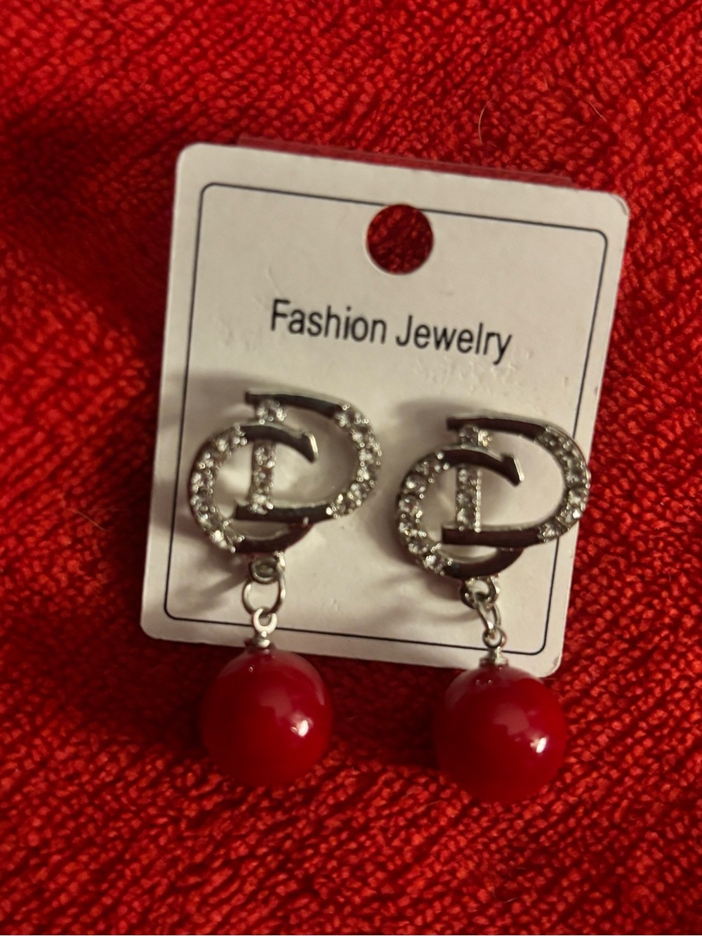 Fashion Jewelry Silver-Tone Hoop Earrings with Red Drop Beads